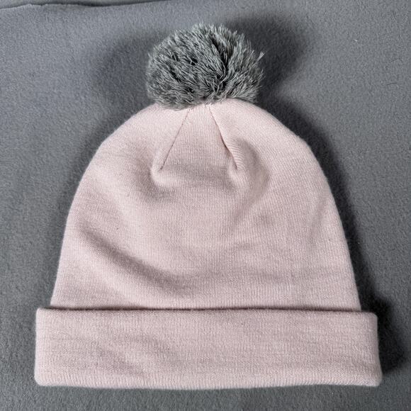The North Face Hat Beanie Fitted Womens Heart Pink Gray Pom Pom Winter Cuffed - Picture 3 of 6